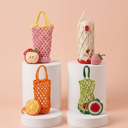 4 in 1 handmade crochet fruit mesh bottle bag pattern pastel collection