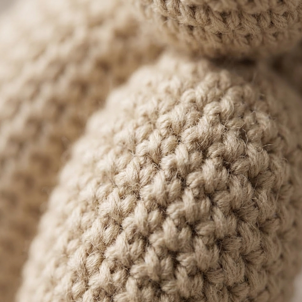 Close up crochet stitch detail of balloon dog amigurumi pattern