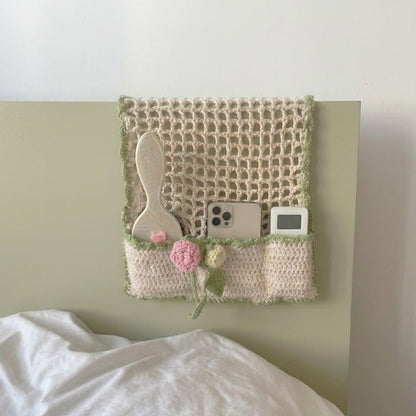 Crochet bedside storage pocket pattern for phone and accessories
