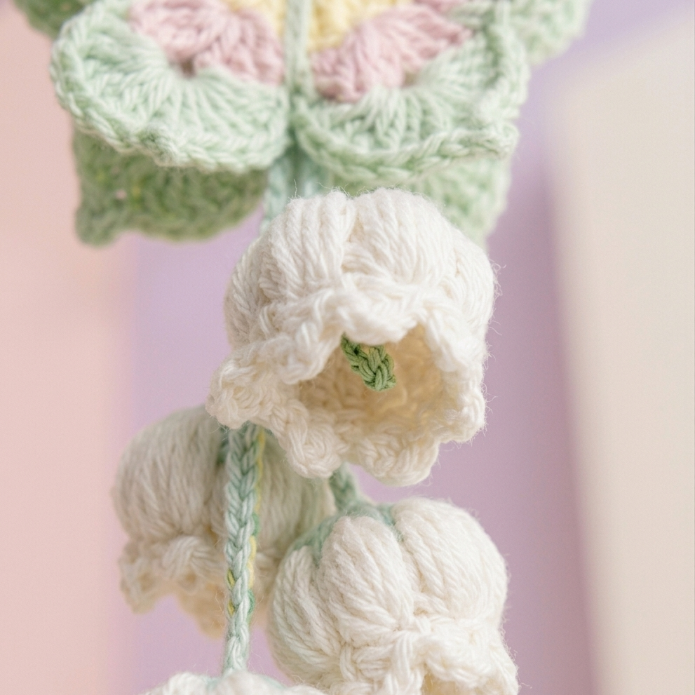 Cute crochet butterfly and lily charm pattern for aesthetic decoration