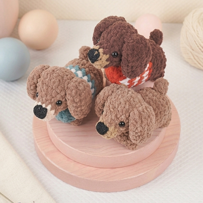Crochet dachshund puppy pattern with adorable handmade plush design