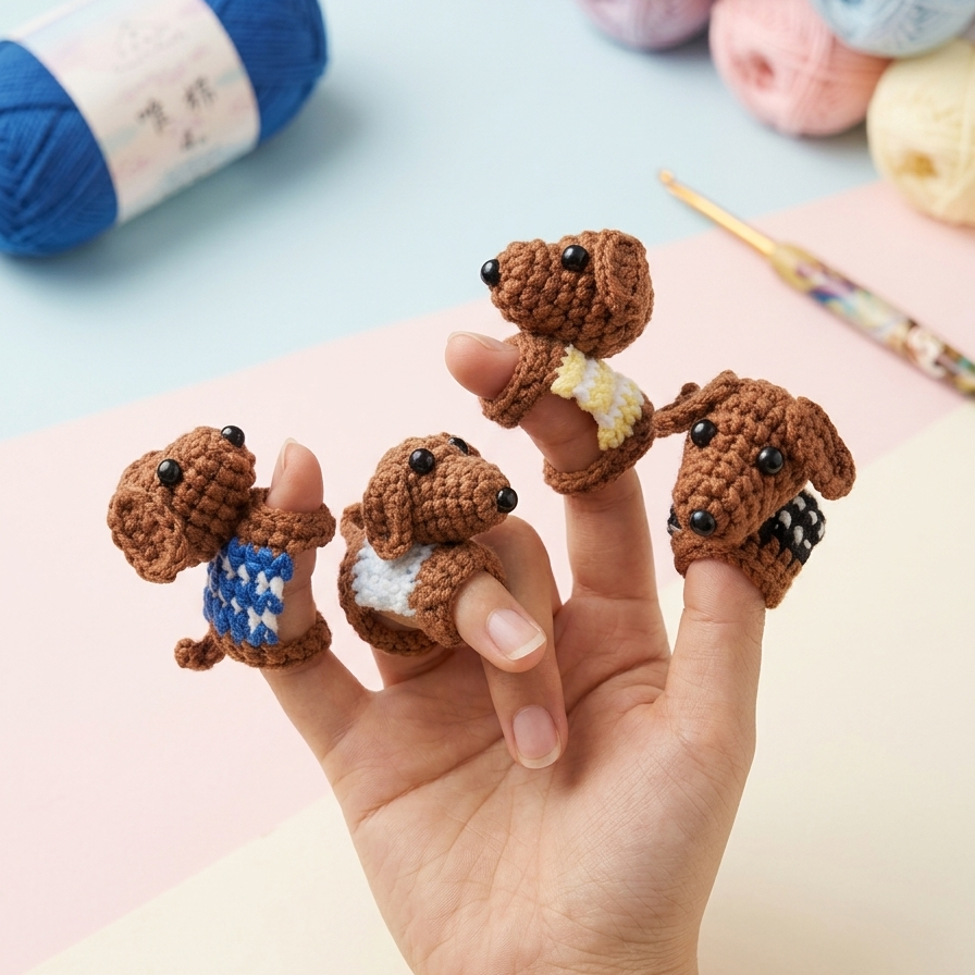 Cute dog finger puppets amigurumi crochet pattern for kids and gifts