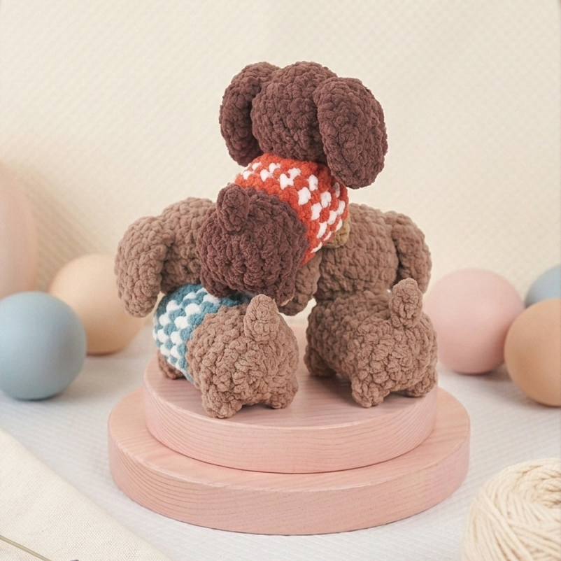 Dachshund dog crochet pattern featuring cute handmade amigurumi puppies