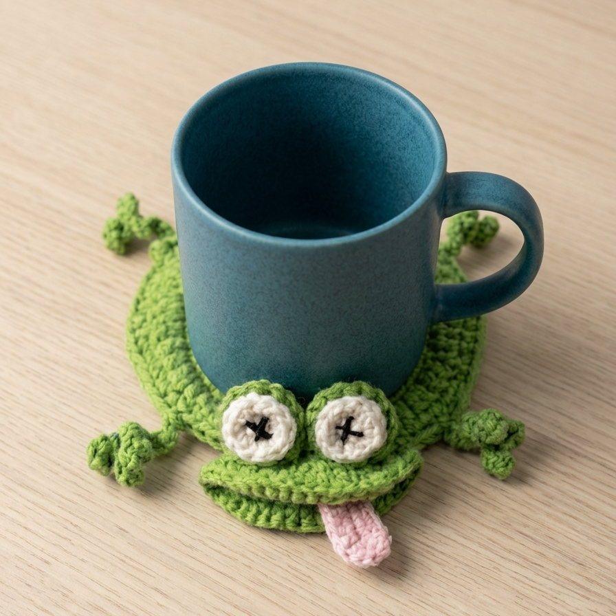 Cute green crochet frog coaster pattern