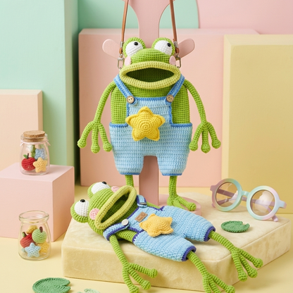 Cute frog crochet purse amigurumi design for kids and kawaii fashion