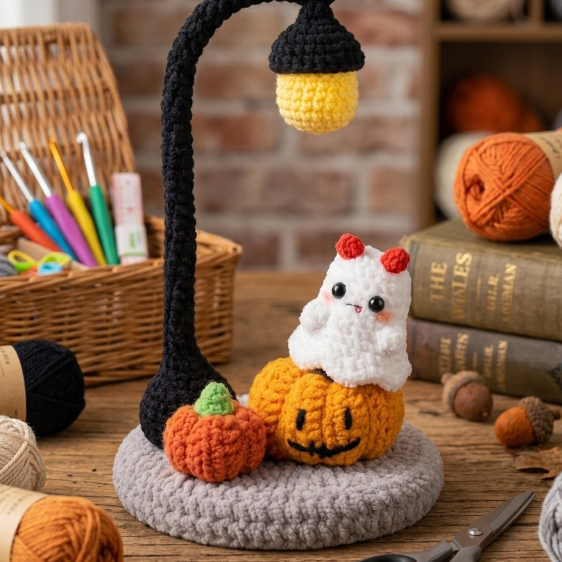 Crochet ghost night light pattern for Halloween home decoration