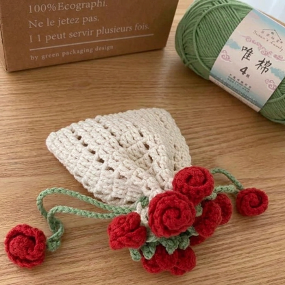 Handmade crochet rose bag pattern for aesthetic mini pouch