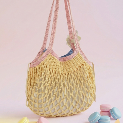 Cute pastel crochet market bag pattern for everyday shopping